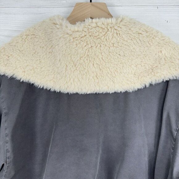 Revolve Young Fabulous & Broke Crop Jacket Women L Earhart Gray Sherpa Collar - Picture 11 of 16